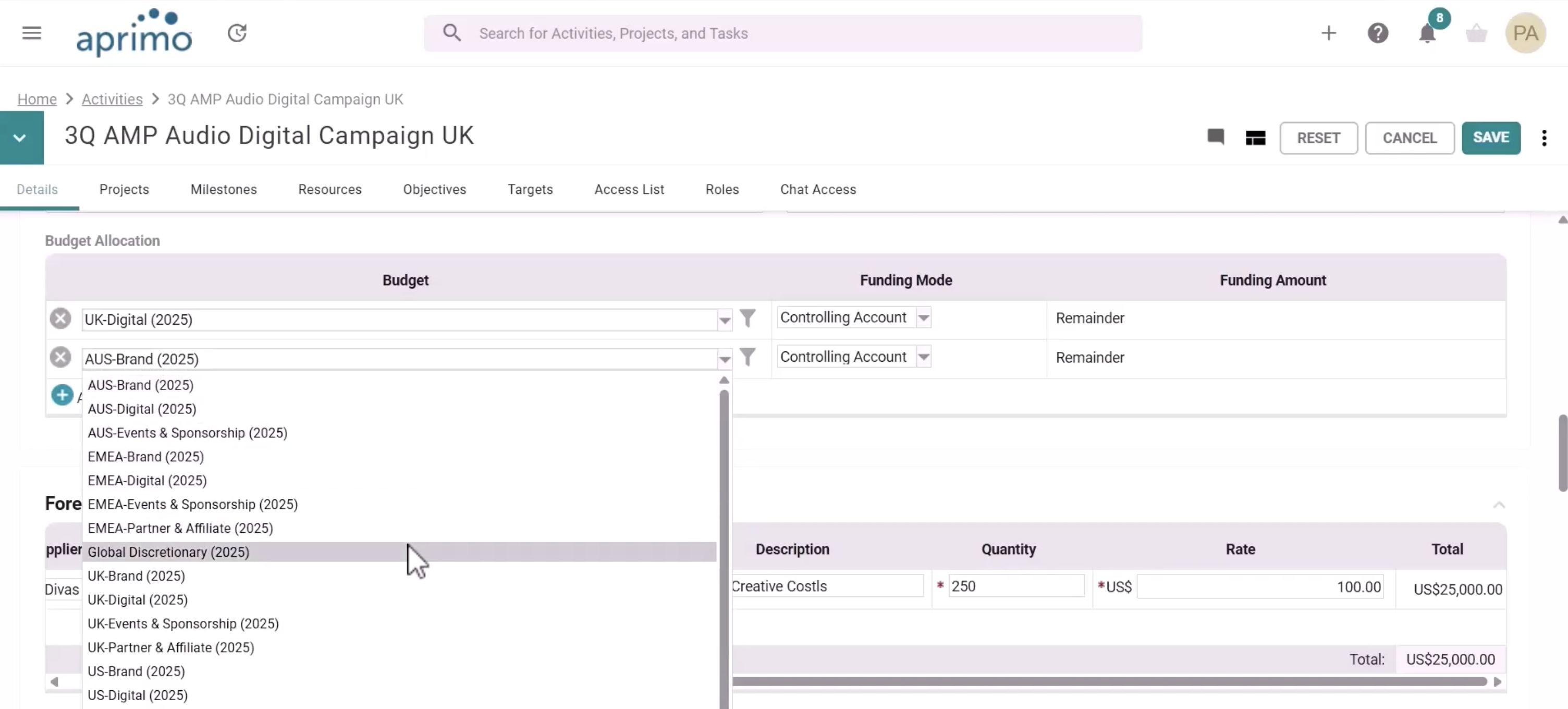 screenshot of Aprimo Spend